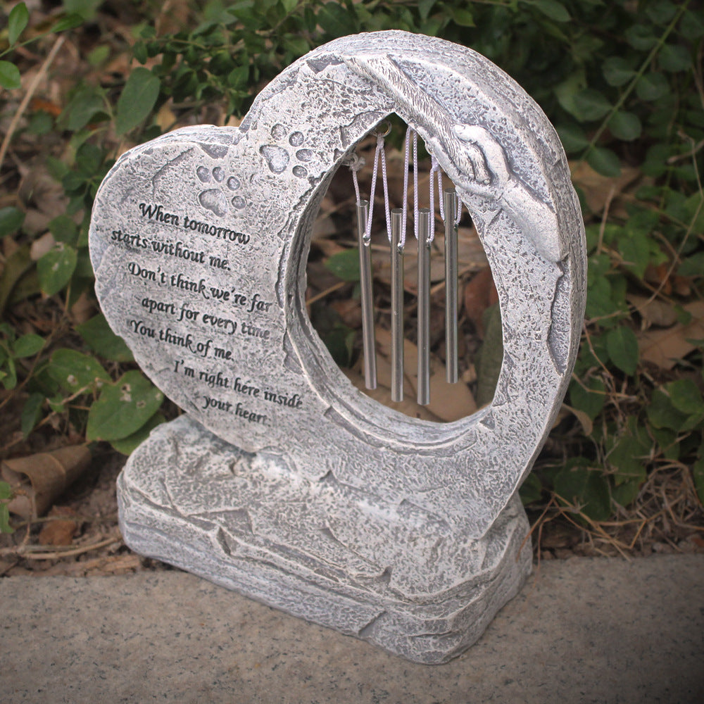 Heart-Shaped Paw Print Dog Memorial Headstone & Wind Chime