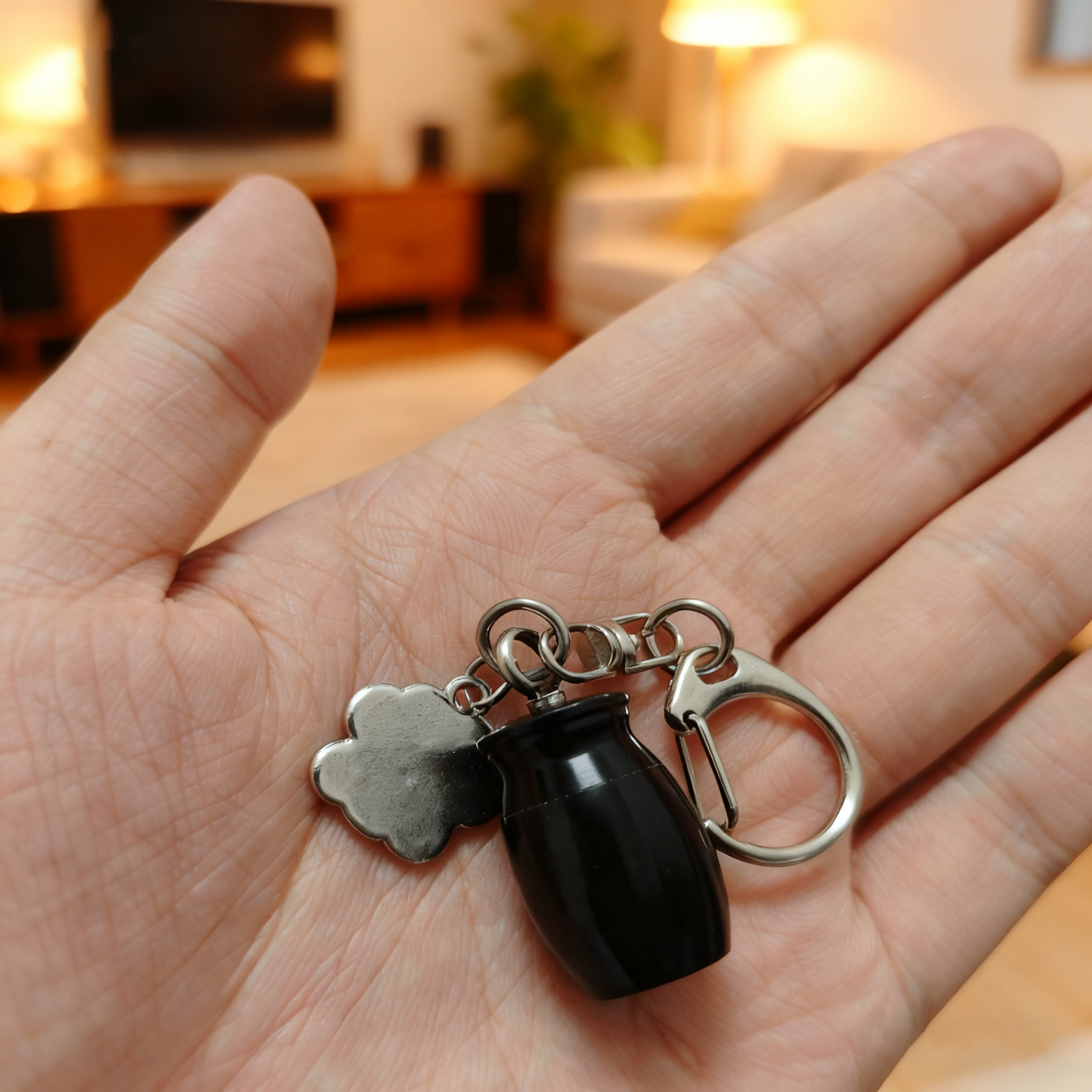 Pet Footprint Urn Keychain Pet Ashes Keepsake (Black)