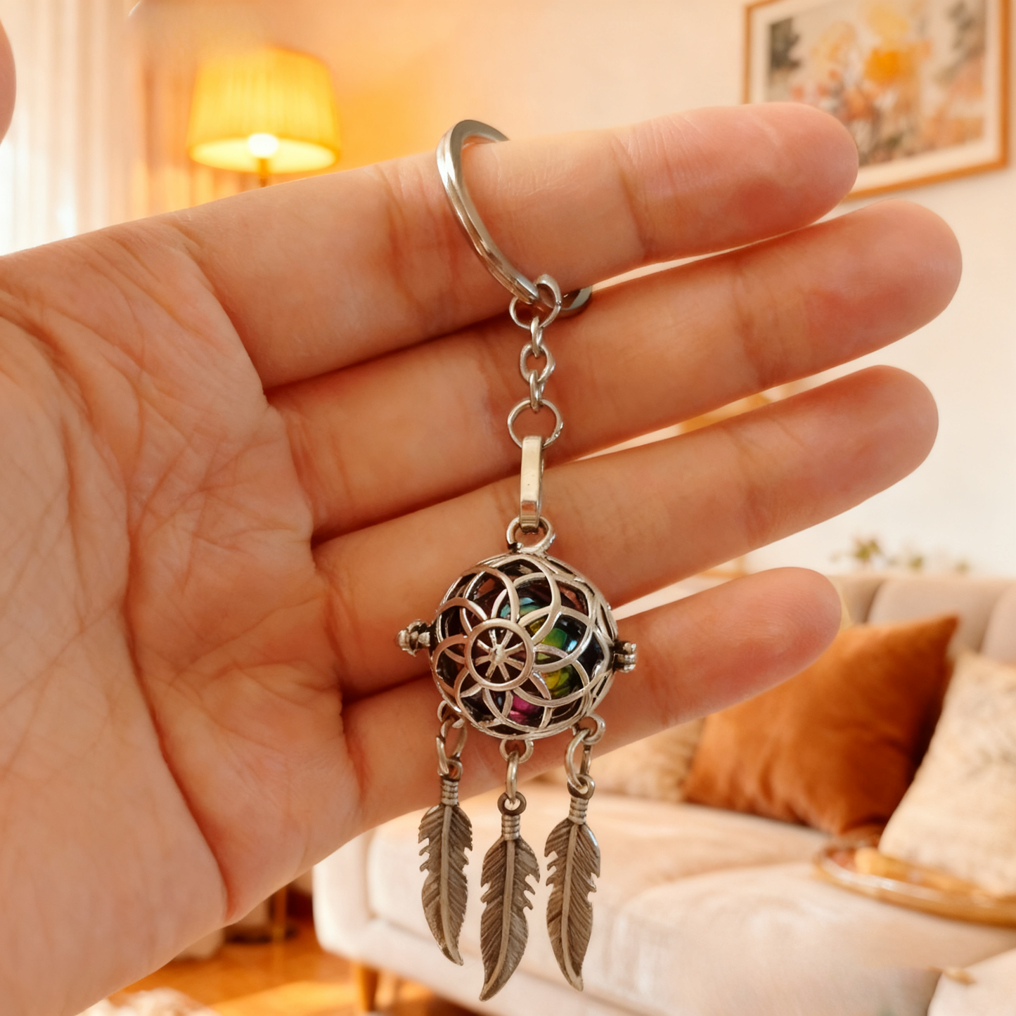 Stainless Steel Feather Tassel Cremation Keychain Urn Pendant Keepsake for Ashes