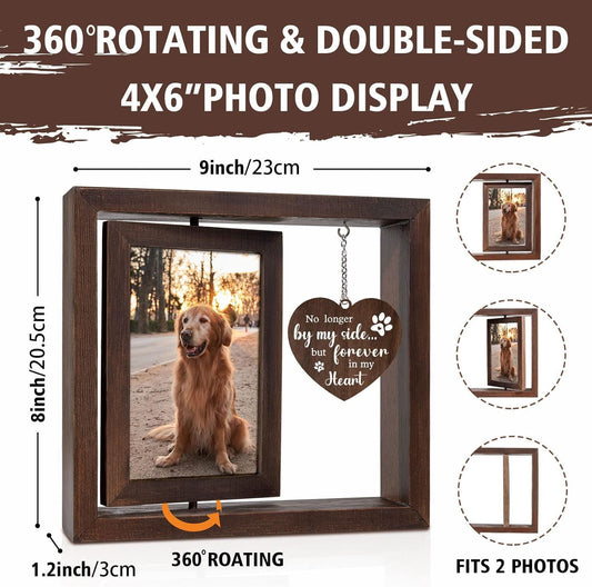 Rotating Pet Memorial Photo Frame with Heart Pendant (Dark Brown)