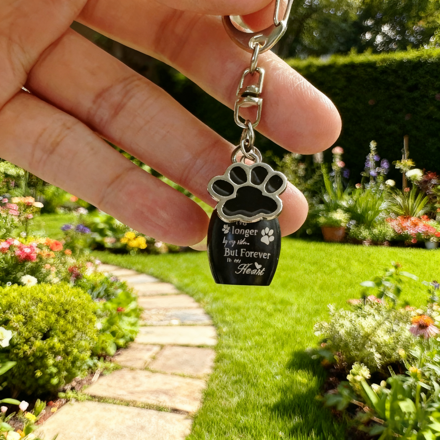Pet Footprint Urn Keychain Pet Ashes Keepsake (Black)