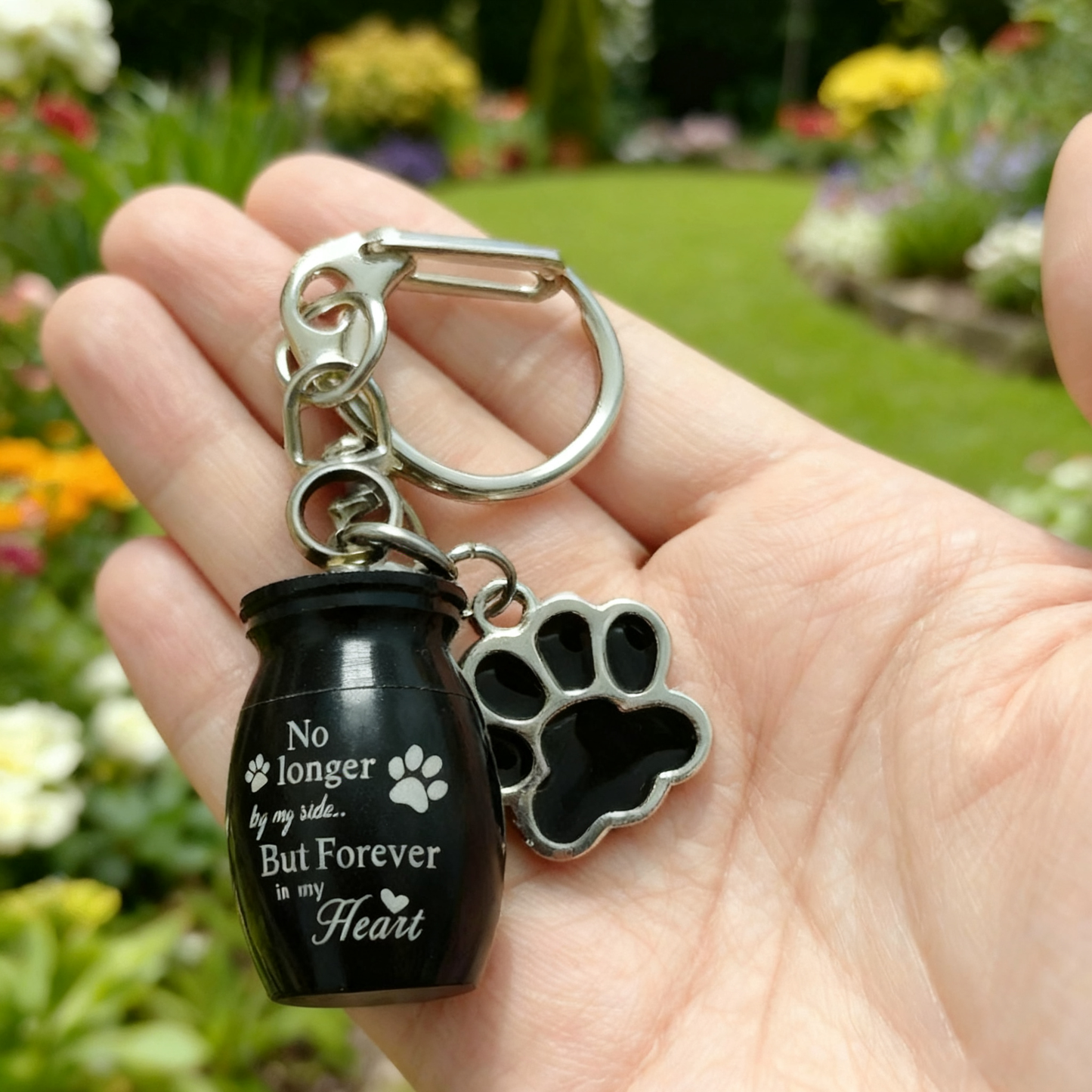 Pet Footprint Urn Keychain Pet Ashes Keepsake (Black)