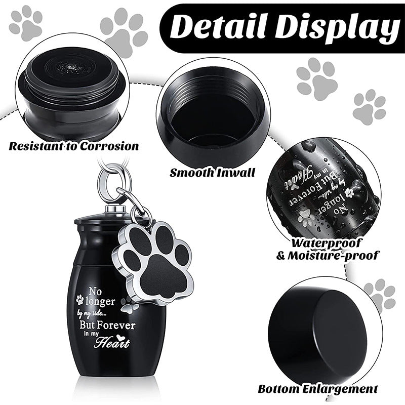 Pet Footprint Urn Keychain Pet Ashes Keepsake (Black)