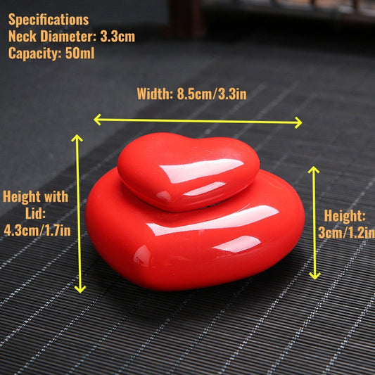 Heart-shaped Ceramics Pet Urn Memorial Ashes Urn (Red)