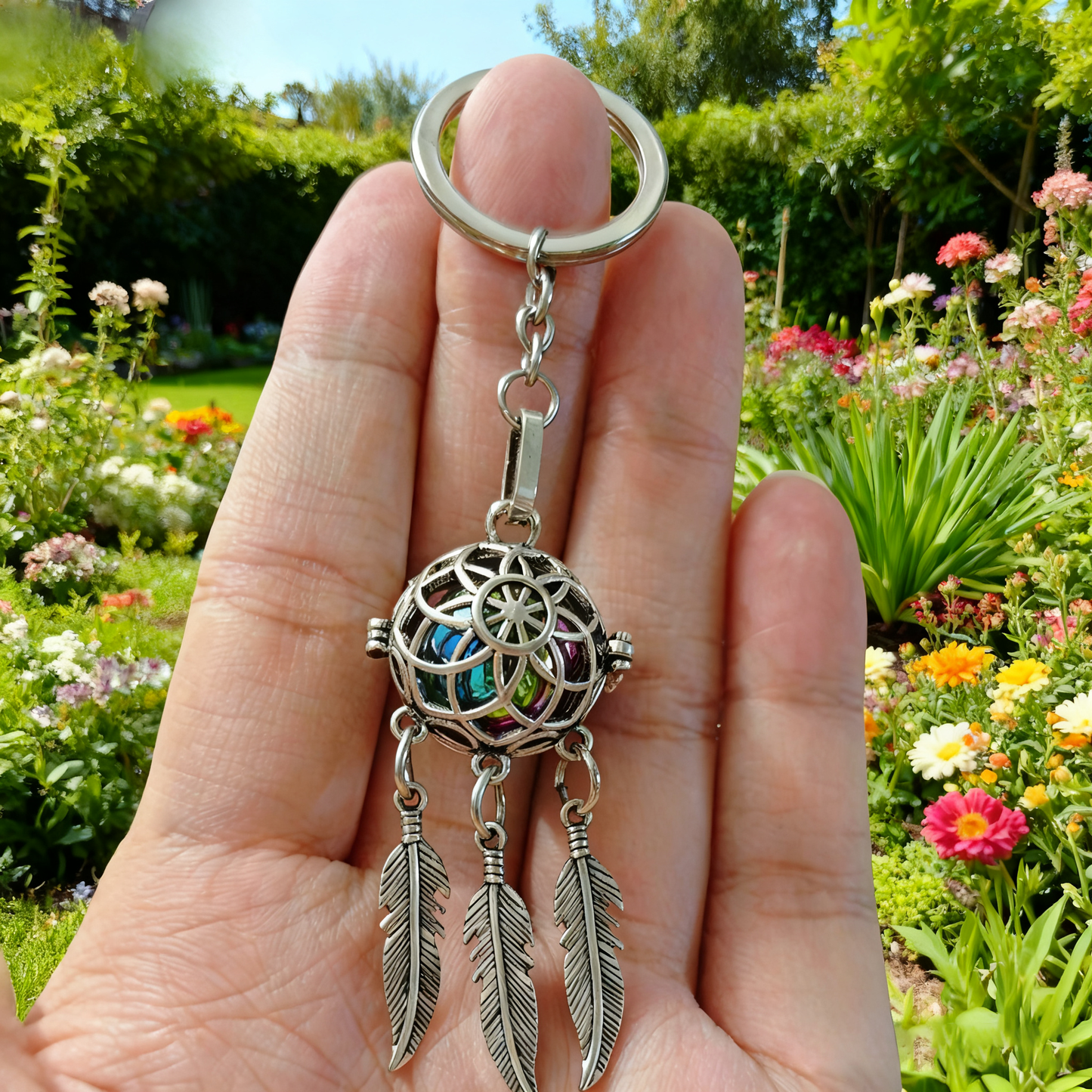 Stainless Steel Feather Tassel Cremation Keychain Urn Pendant Keepsake for Ashes