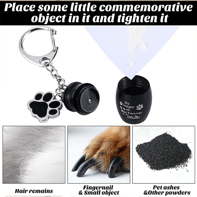Pet Footprint Urn Keychain Pet Ashes Keepsake (Black)