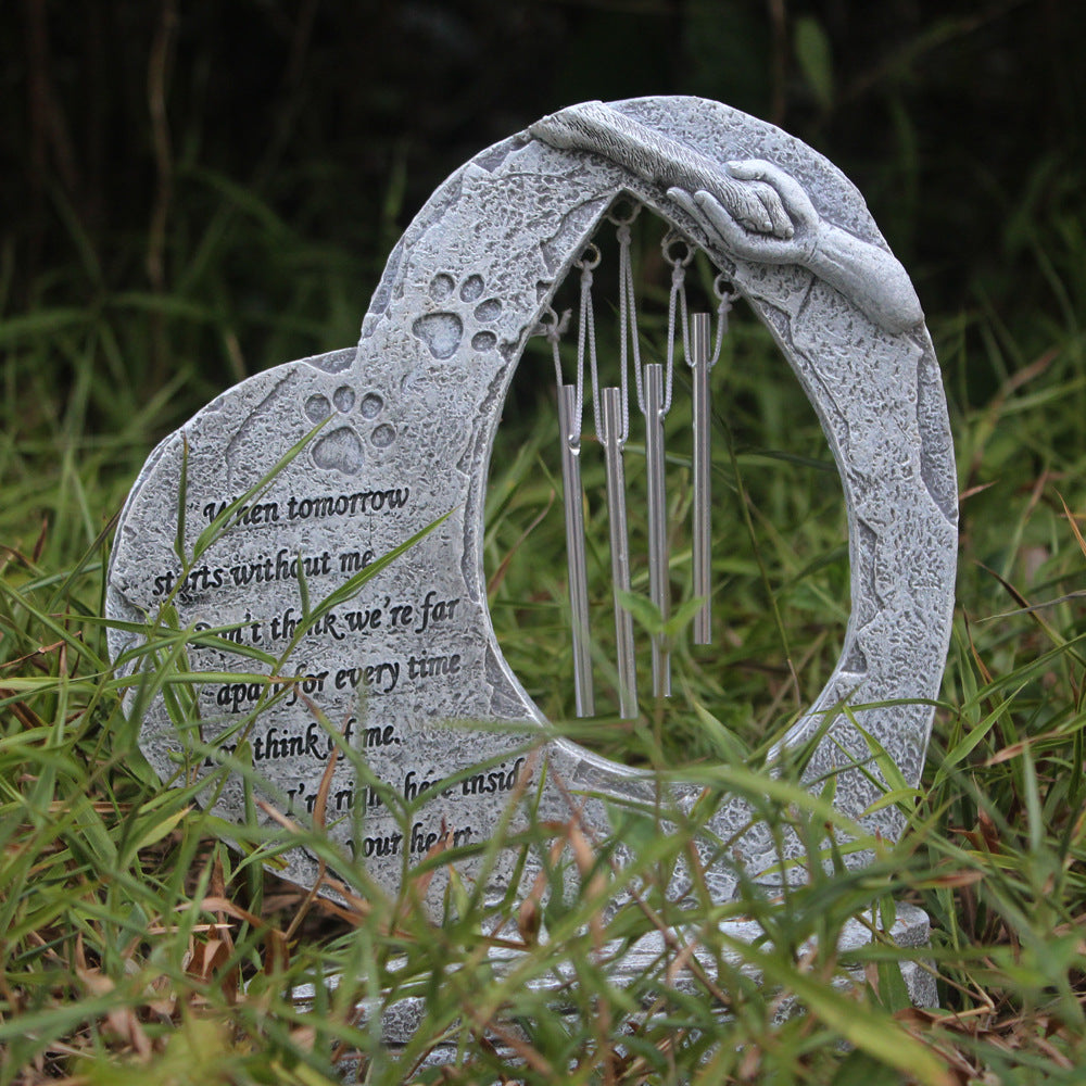 Heart-Shaped Paw Print Dog Memorial Headstone & Wind Chime