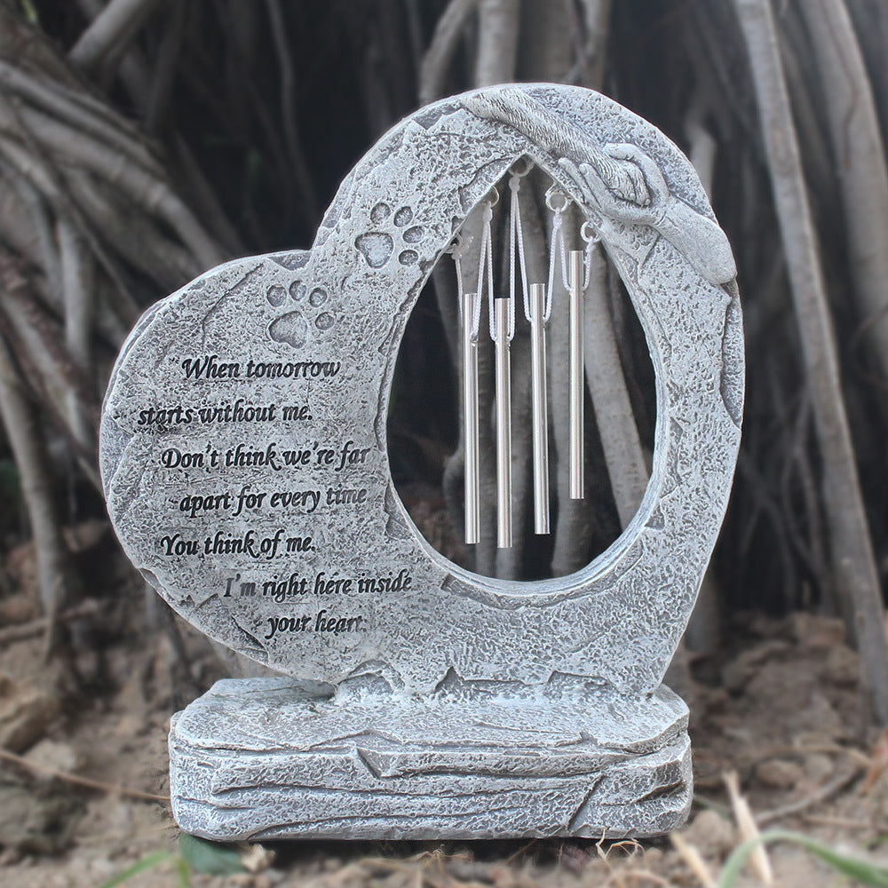 Heart-Shaped Paw Print Dog Memorial Headstone & Wind Chime