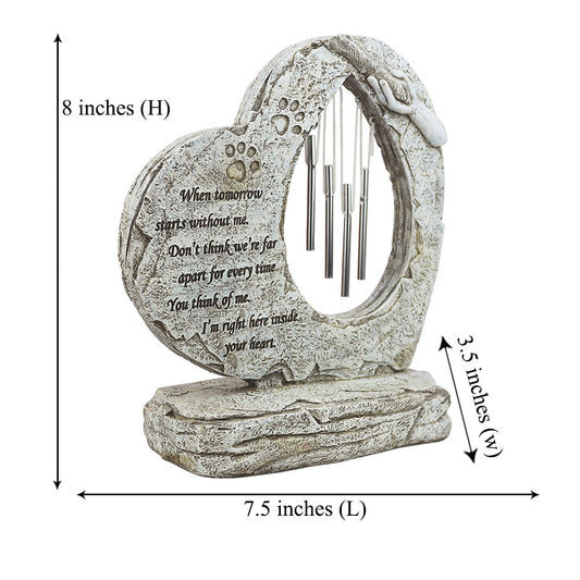 Heart-Shaped Paw Print Dog Memorial Headstone & Wind Chime