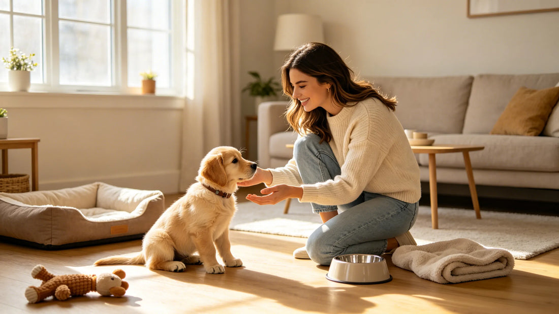 First-time dog parent preparing a puppy for life at home