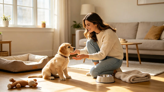 First-time dog parent preparing a puppy for life at home