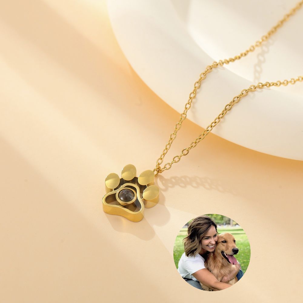 Custom Paw Print Projection Necklace –  Personalized Pet Photo Pendant in 3 Colors