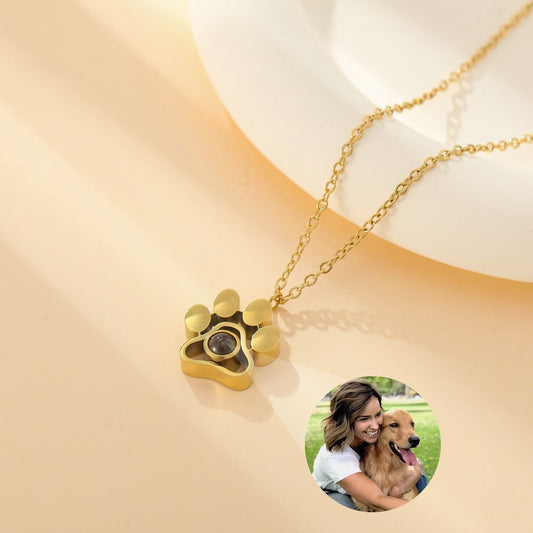 Custom Paw Print Projection Necklace –  Personalized Pet Photo Pendant in 3 Colors