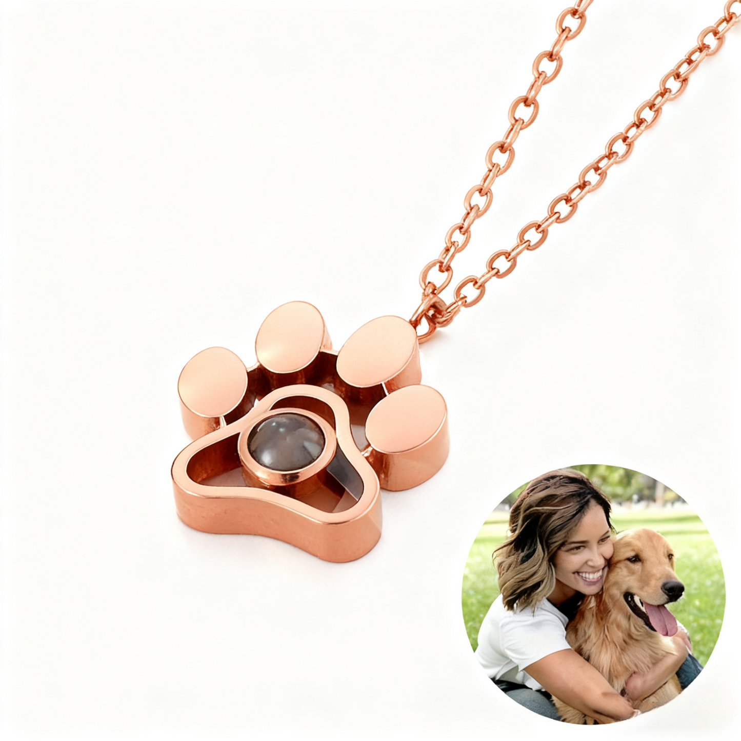 Custom Paw Print Projection Necklace –  Personalized Pet Photo Pendant in 3 Colors