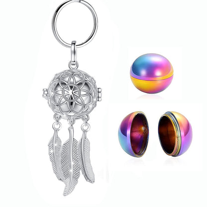Stainless Steel Feather Tassel Cremation Keychain Urn Pendant Keepsake for Ashes