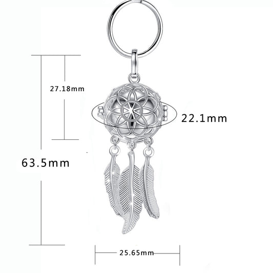 Stainless Steel Feather Tassel Cremation Keychain Urn Pendant Keepsake for Ashes