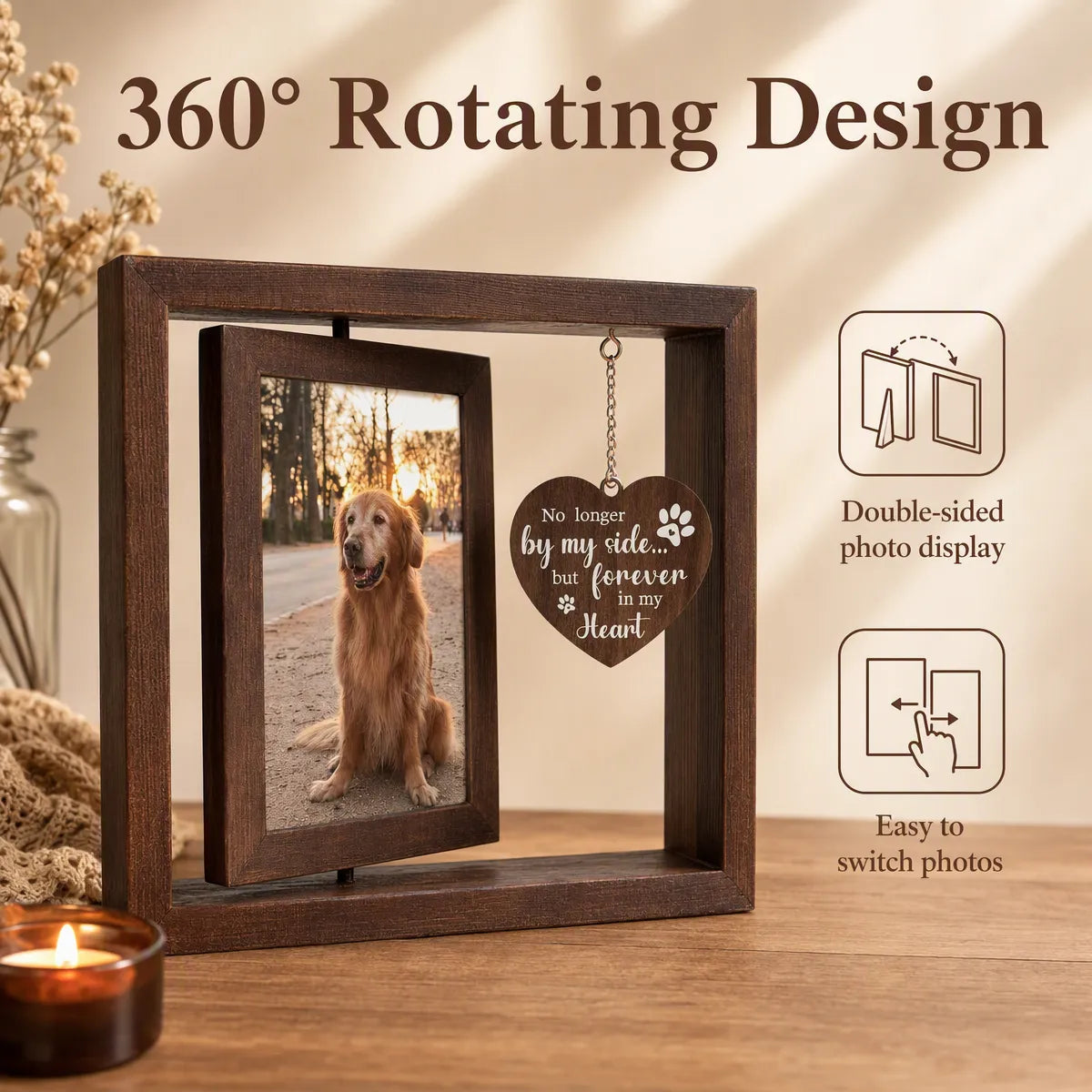 360 rotating double-sided pet memorial photo frame design