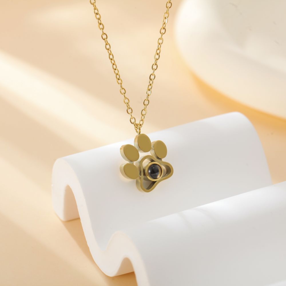Custom Paw Print Projection Necklace –  Personalized Pet Photo Pendant in 3 Colors