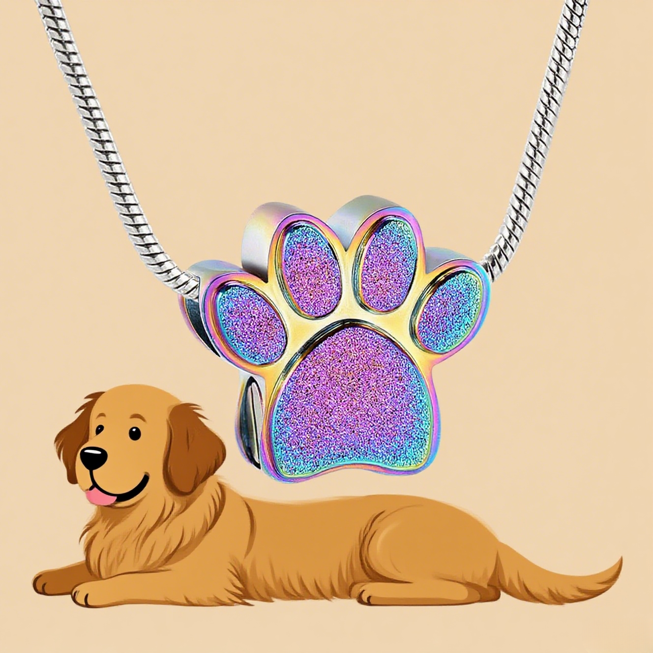 Paw Print Urn Necklace for Ashes Pet Memorial Jewelry