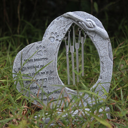Heart-Shaped Paw Print Dog Memorial Headstone & Wind Chime