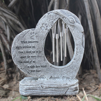 Heart-Shaped Paw Print Dog Memorial Headstone & Wind Chime