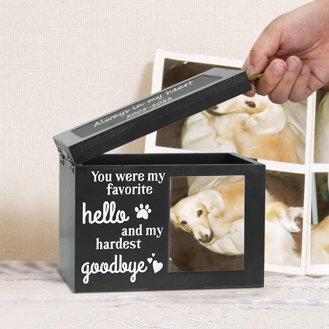 Wooden Pet Photo Urn Pet Ashes Urn (Black)