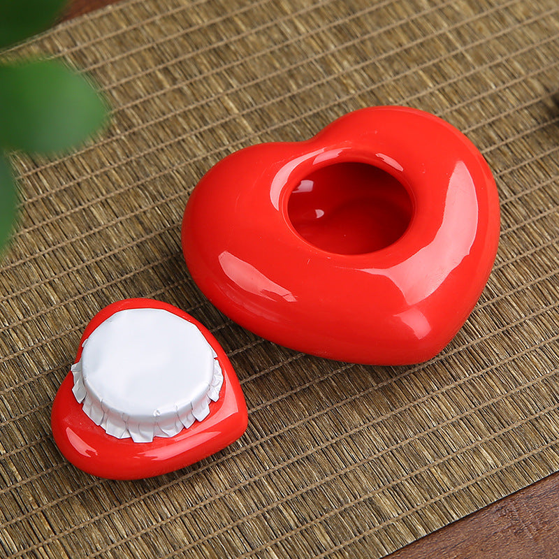 Heart-shaped Ceramics Pet Urn Memorial Ashes Urn (Red)
