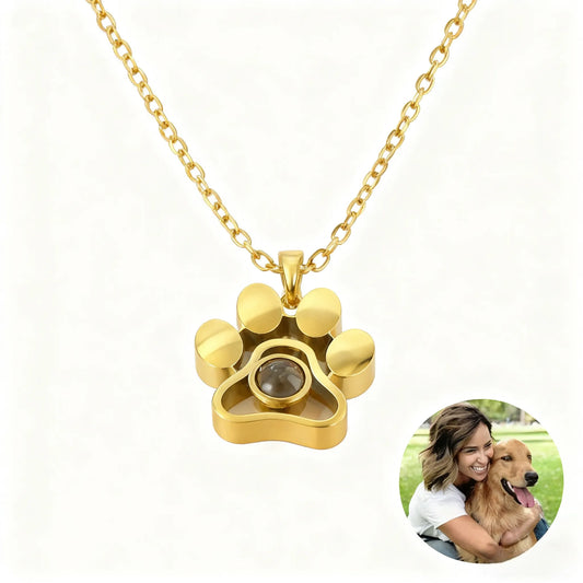Custom Paw Print Projection Necklace –  Personalized Pet Photo Pendant in 3 Colors