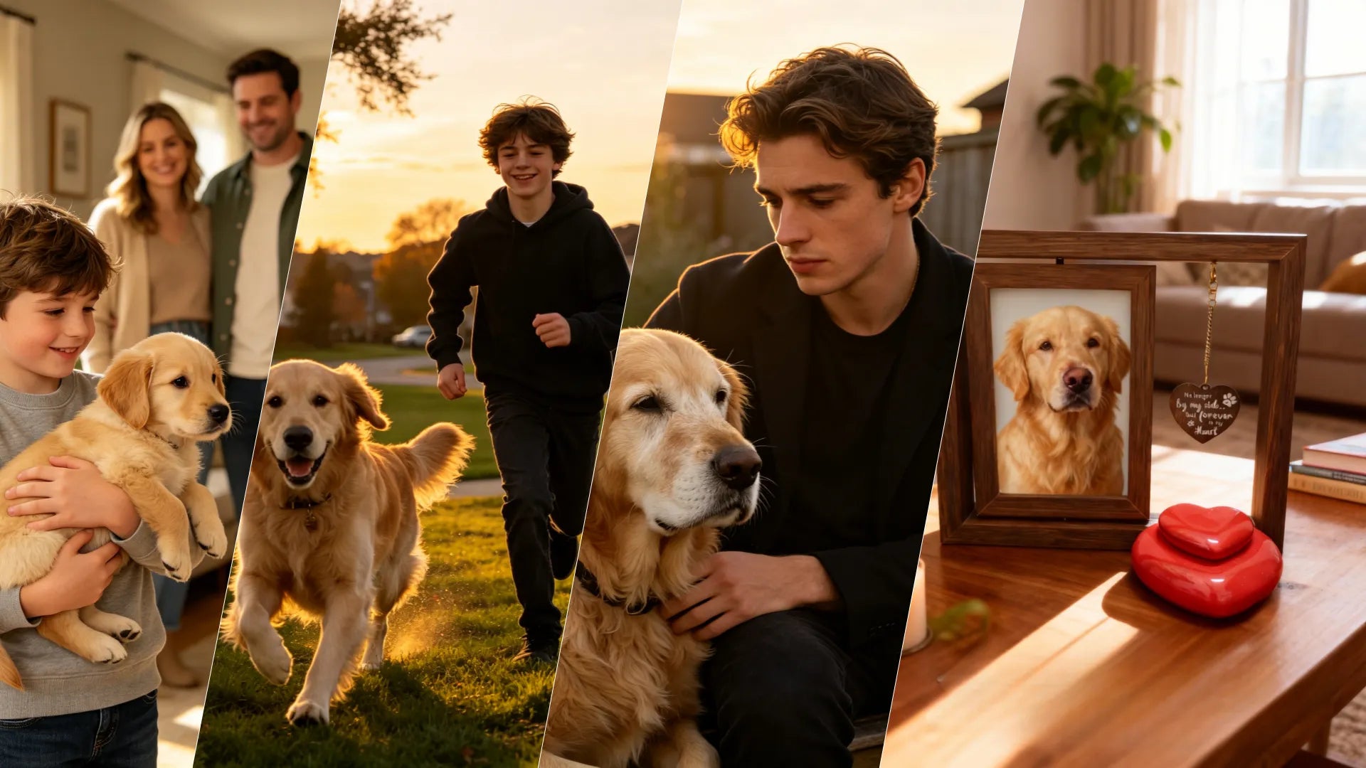 A family sharing meaningful moments with their dog from playful adventures to treasured memories, celebrating every stage of a lifelong bond.