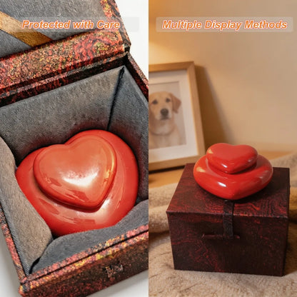 Heart-shaped ceramic pet urn presented in a protective gift box