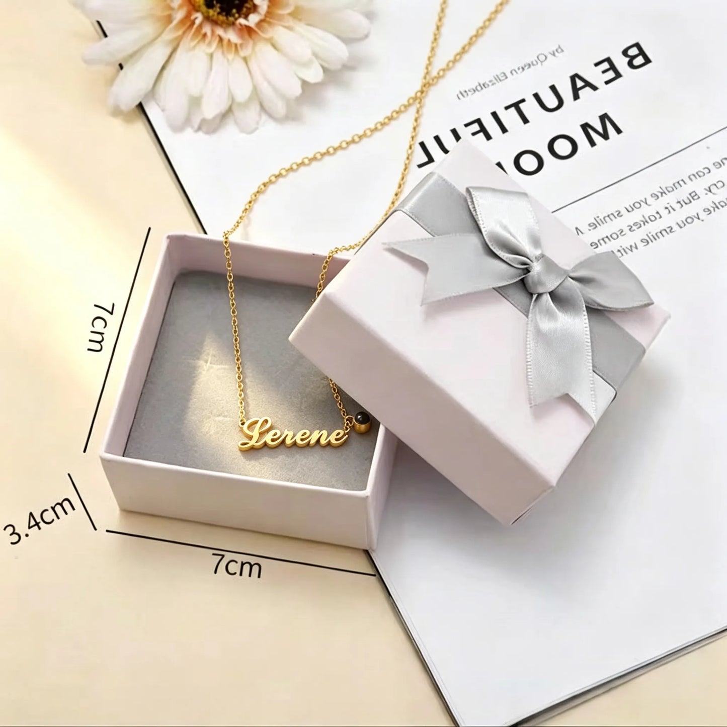 Premium gift box for a personalized pet name projection necklace, beautifully packaged and ready for gifting or keepsake storage.