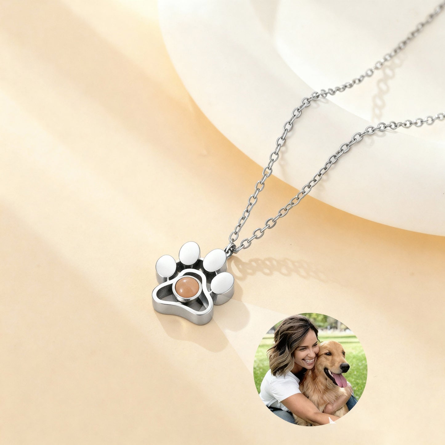Custom Paw Print Projection Necklace –  Personalized Pet Photo Pendant in 3 Colors