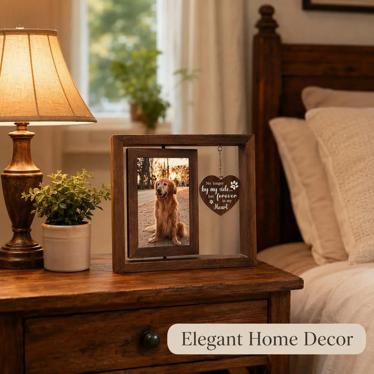 Elegant wooden pet memorial frame displayed as home decoration