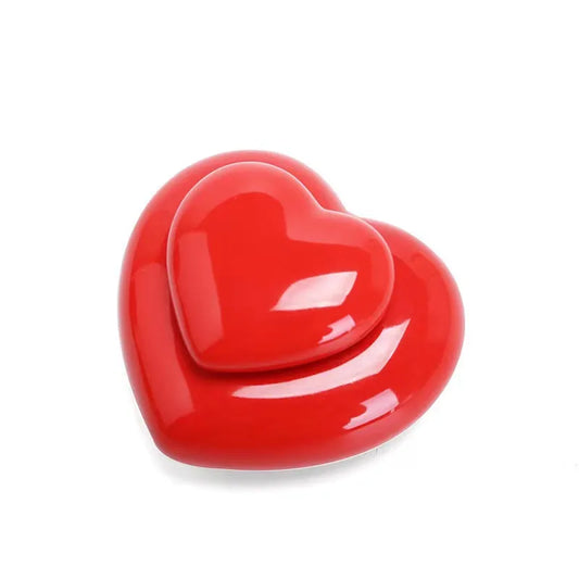 Red heart-shaped ceramic pet urn for ashes and memorial keepsakes