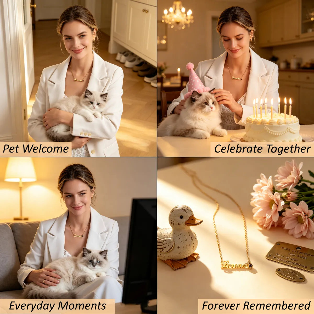 Personalized pet keepsake necklace celebrating every stage of your pet's journey—from playful moments to forever remembered memories.