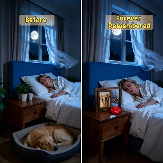 Pet memorial frame showing precious memories before and after pet loss