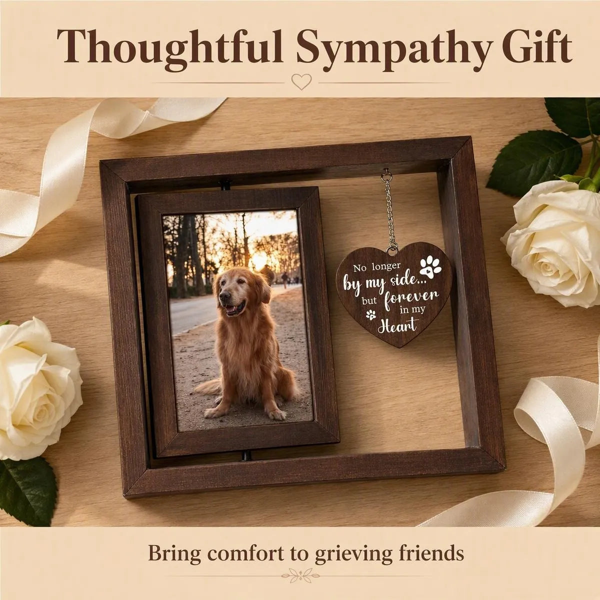 Thoughtful sympathy gift wooden pet memorial frame for grieving pet owners