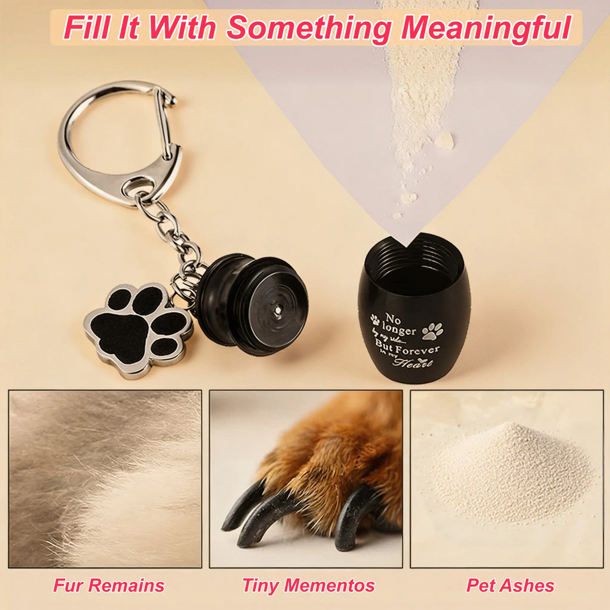 Pet memorial keepsake capsule for storing small amounts of fur, ashes, or sentimental mementos