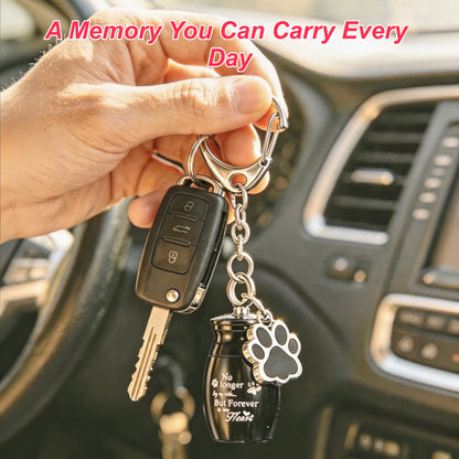 Dog owner carrying a pet memorial keepsake keychain as a daily reminder of their companion
