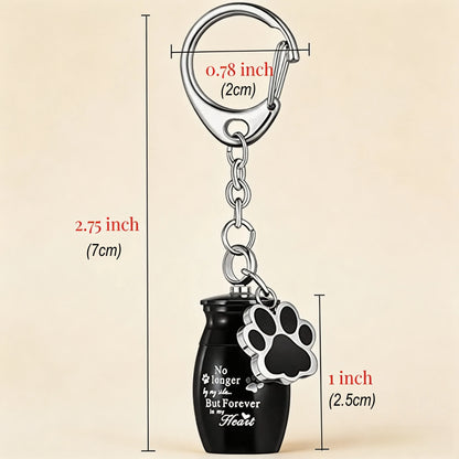 Pet memorial keychain showing the overall length and key ring dimensions
