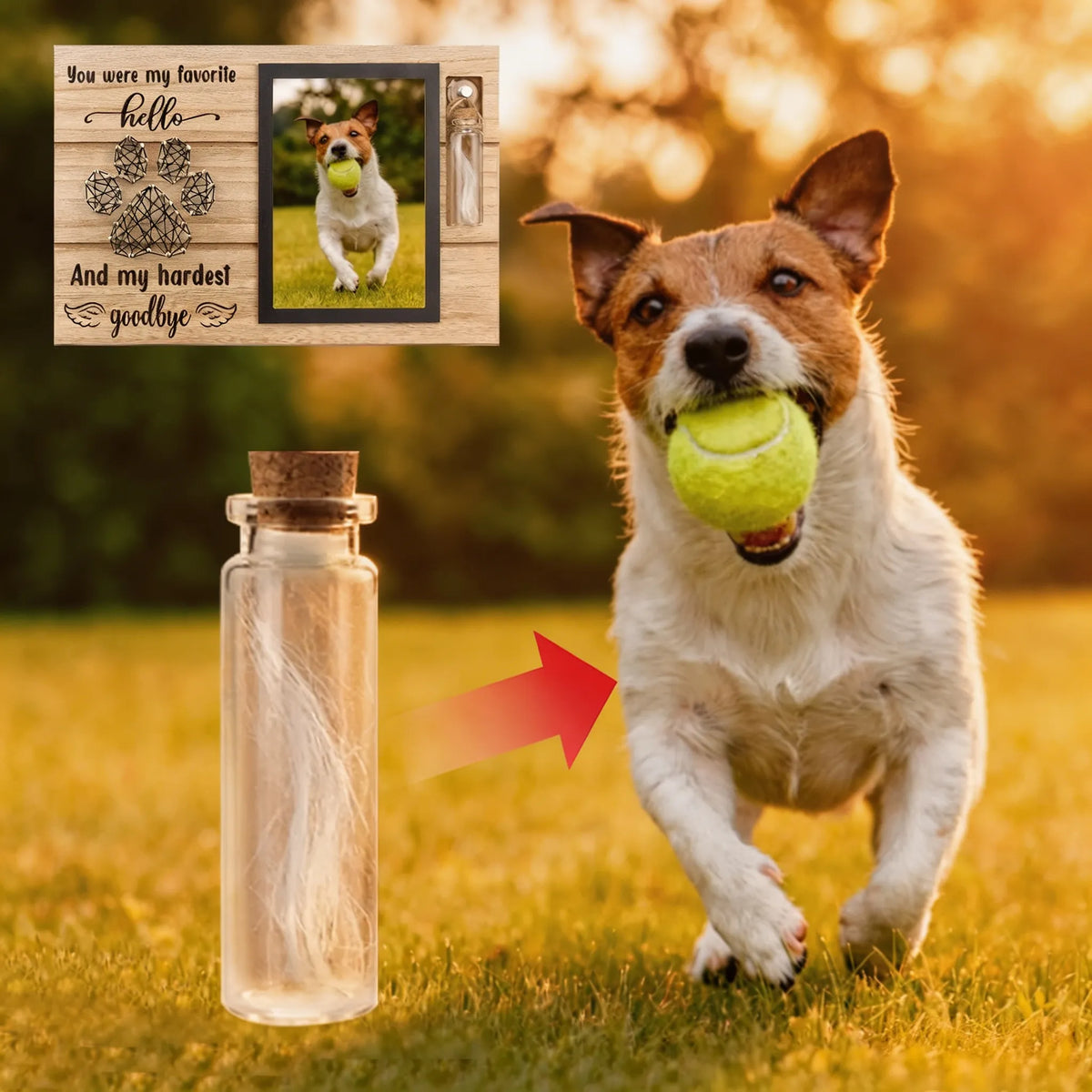 Pet memorial photo frame showing how to insert a cherished pet photo into the display frame