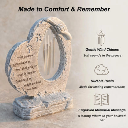 Pet memorial wind chime featuring soothing chimes, durable resin and engraved memorial quote