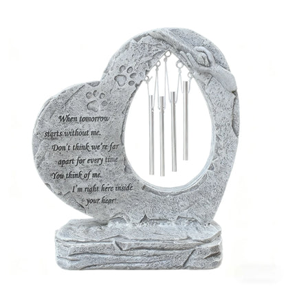 Engraved pet memorial wind chime with remembrance quote and stone-look design
