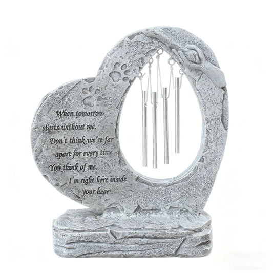 Engraved pet memorial wind chime with remembrance quote and stone-look design