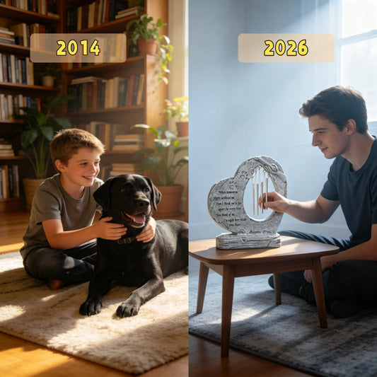 A dog staying by its owner's side VS The pet transforms into a memorial wind chime, continuing to stay by owner's side.