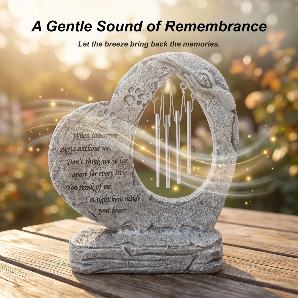 Pet memorial wind chime placed in a peaceful garden remembrance setting