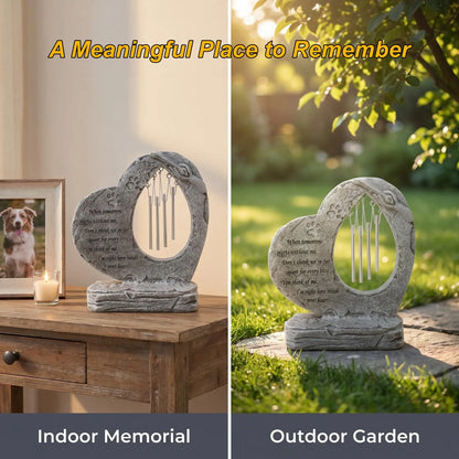 Pet memorial wind chime displayed indoors and outdoors as a remembrance keepsake