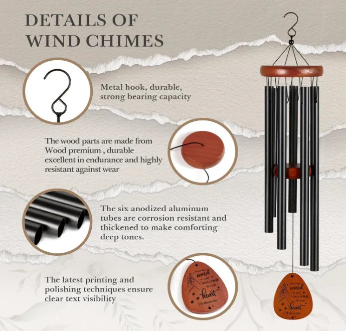 Close-up details of aluminum tubes, wooden paw print pendant, and durable hanging design.