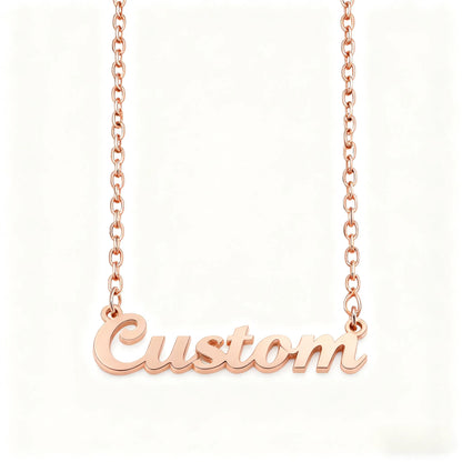 A personalized pet name necklace crafted from rose gold stainless steel, designed as a timeless keepsake to celebrate every stage of your pet's life.